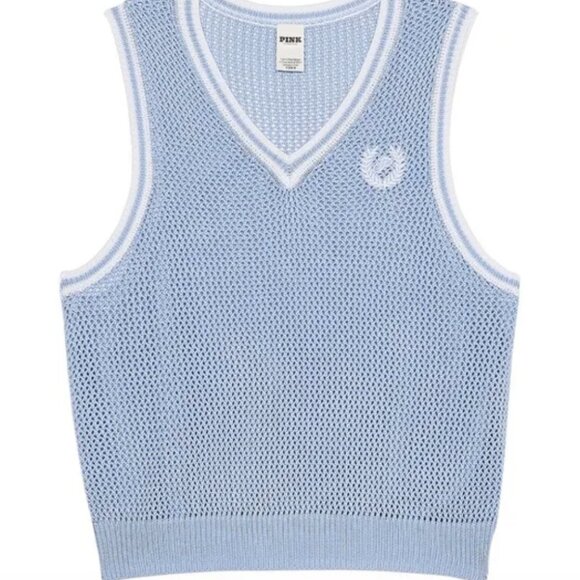 PINK Victoria’s Secret Light Blue Women’s Cambridge Preppy School Knit Vest M - Picture 2 of 10